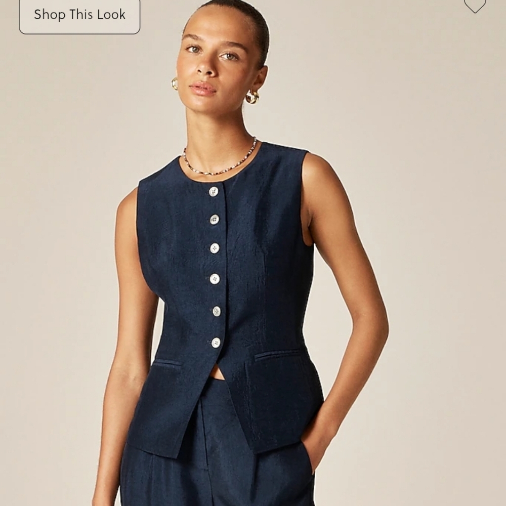 J Crew Essential cutaway vest top in textured satin Size 4 NWT Blue CN516